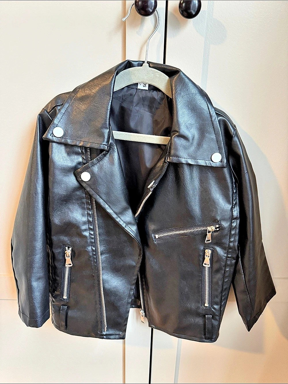 Kids Girls 5T/6 Black Faux Leather Jacket Like New